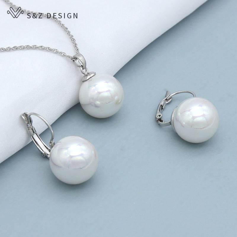 

Модні елегантні класичні круглі висячі сережки з імітацією перлів Набори ювелірних виробів для жінок Дівчата Весілля Модне намисто з кулоном з рожевого золота