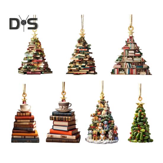 

7 шт. подвесных подвесок для рождественской елки, набор акриловых книг, сложенных в стопку, легкие рождественские украшения для елки, дверей, окон, идея для подарка Sets