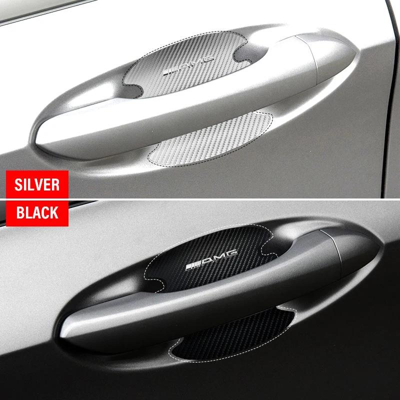 4Pcs Carbon Fiber Car Door Handle Protection Emblem Sticker Accessories For Mercedes Benz W203 W204 W211 W210 W124 AMG W202 CLA