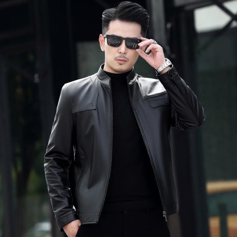 Men's First Layer Cowhide Stand Collar Leather Jacket