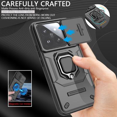 For Xiaomi 14 Pro Case Car Magnetic Holder Ring Phone Cases For Xiomi Xiaomy Mi14 Mi 14 14 Pro Slide Camera Protect Back Cover