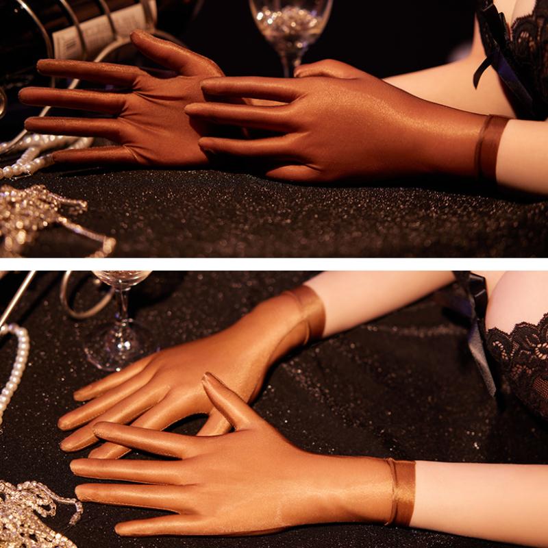 Womens Wrist Gloves Ultra-Thin Oil Shiny See-Through Smooth Sex Emotional Night Clubwear Transparent Seamless Finger Gloves