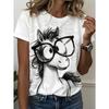 European Sizes Women's 100% Polyester Cute Cartoon Pony with Glasses T-Shirt - Casual Short Sleeve Round Neck Blouse