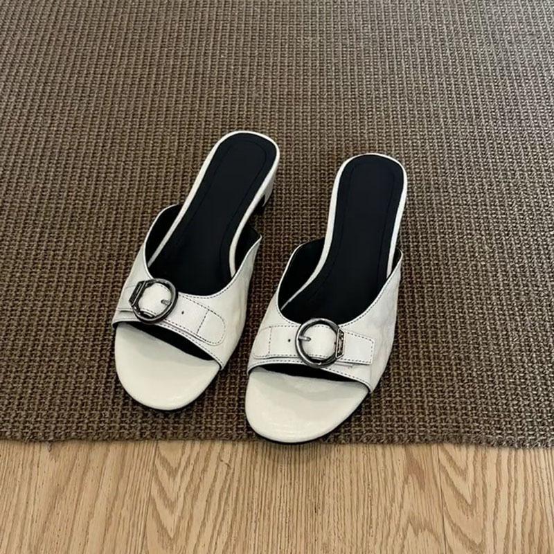 Cowhide version~ retro niche one-pedal leather half slippers women's summer outer wear holiday open-toed fish mouth cool slippers