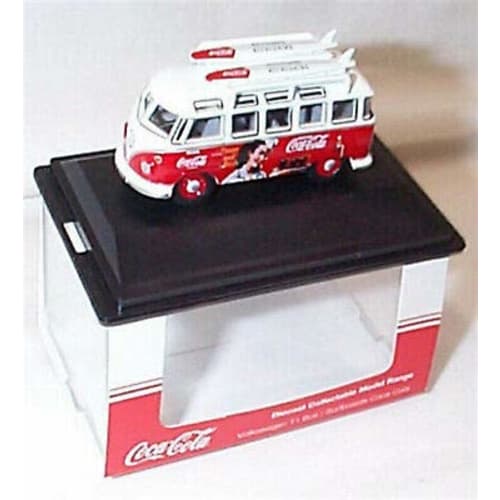 Oxford 1/76 Scale Volkswagen Bus Miniature Car, OXFORD 1962 Bus T1 Diecast Car, Derivan Surfboard Included, Coca-Cola