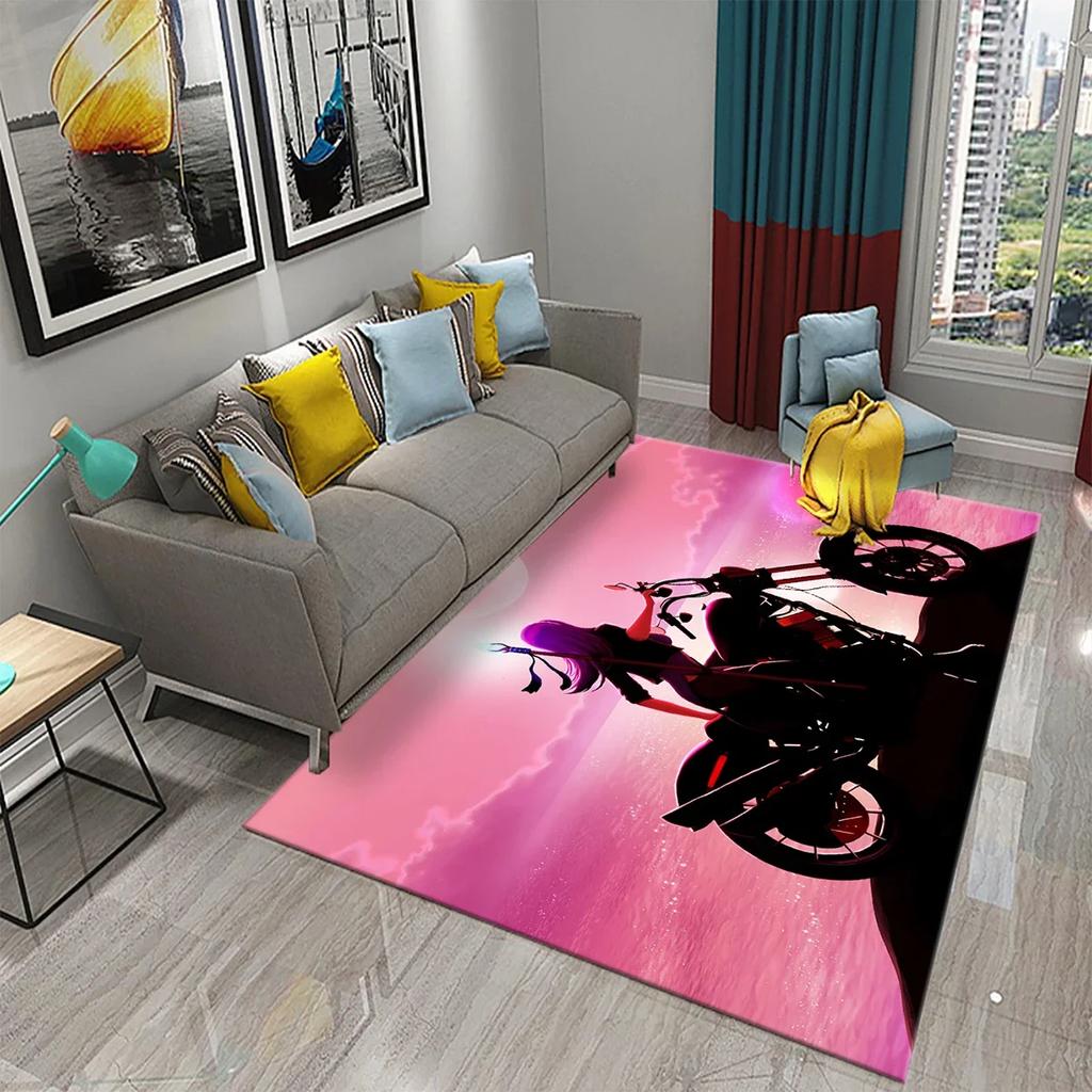 3D Vintage Cool Classic Motorcycle Carpet Oil Painting Art Carpet Home Bedroom Living Room Decorations Rug Bathroom Non-Slip Mat