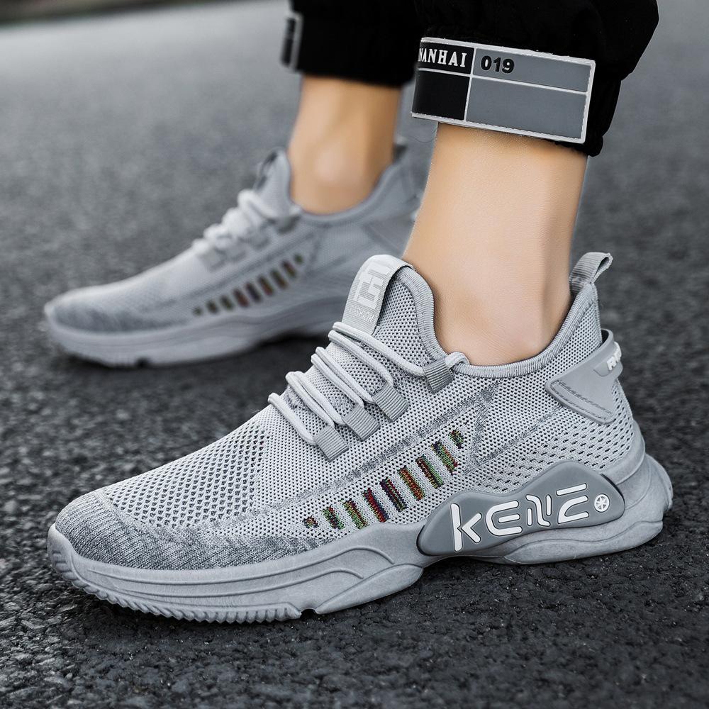 Spring New Men's Shoes for Foreign Trade Flying Knitted Sports Shoes Mesh Lace-up Running Shoes Korean Casual Men's Shoes