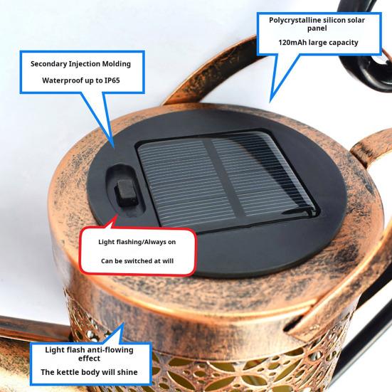 Solar Watering Can Light Metal Watering Can String Light Retro Hollowed-Out LED Solar Lantern for Outdoor Garden Patio Yard Pathway Decoration