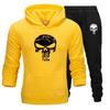 Worn-skull Men Hoodie & Jogger Set Front Vintage Scratched Skull Chest Print, Slim Bone Mark on Trousers, Thick Fleece Outfit for Outdoor Day Trips