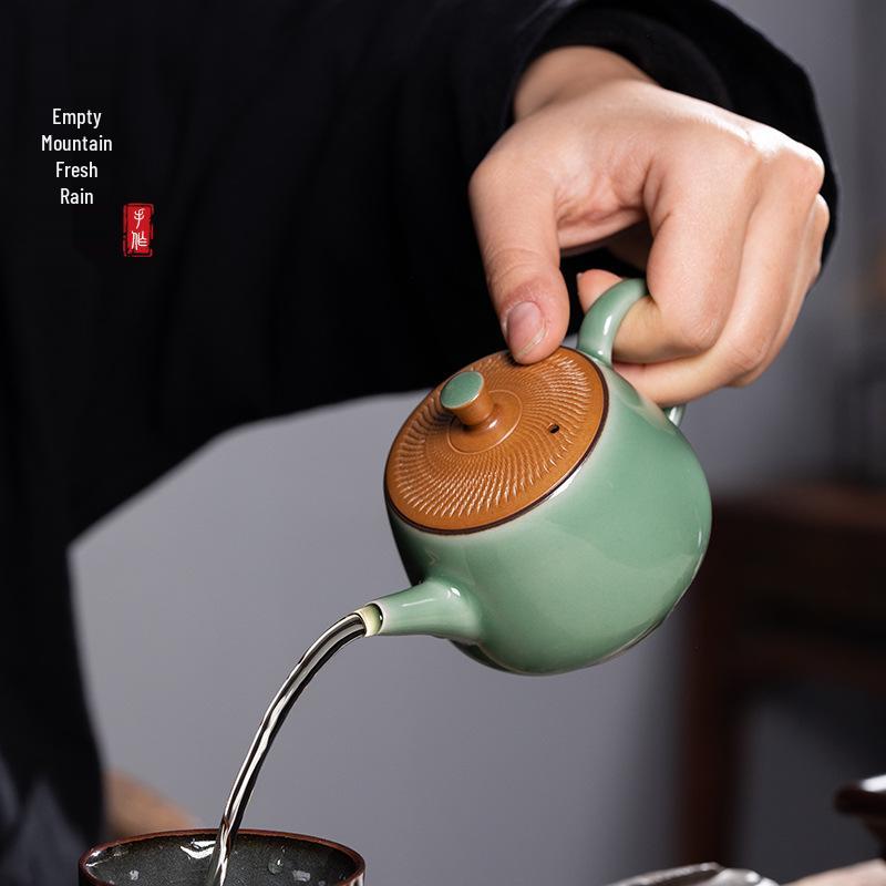 Handmade Longquan Celadon Knife-Cut Teapot with Ceramic Filter - Chinese Gongfu Tea Set
