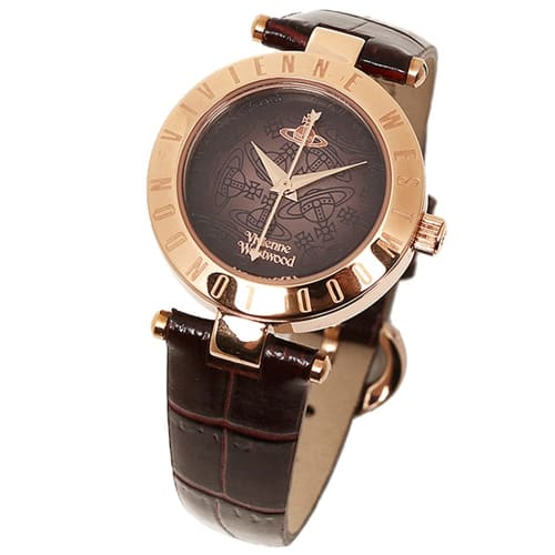 Vivienne Westwood Women's Time Machine Rose Gold and Dark Brown Crocodile Leather Watch VV092BRBR