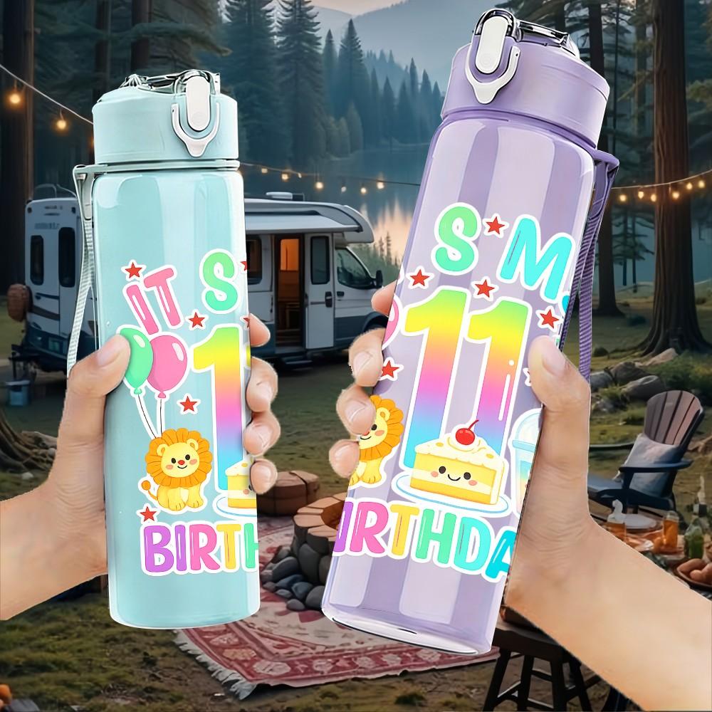 1PC It Is My 11th Birthday Bright Badge Print 750ml Color Plastic Sports Water Bottle Leakproof Flip Straw Lid Suitable for Sports Office Home Use