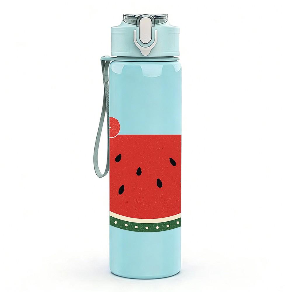 1PC Red Flower Watermelon Art Print 750ml Color Plastic Sports Water Bottle Leakproof Flip Straw Lid Suitable for Sports Office Home Use