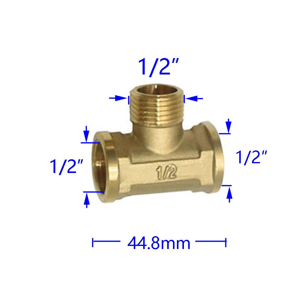 Brass 1/2" Male Female Thread Tee Connector T Type Plumbing 3 Way Water Splitter Pipe Fitting Coupler Adapter 1Pcs