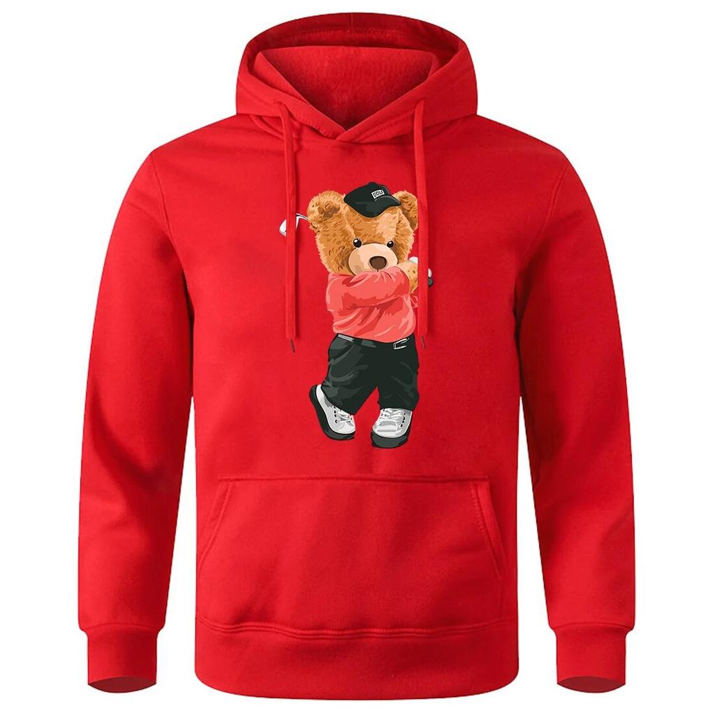 Strýček Teddy Bear hraje golf Potisk Unisex Mikina Velká volná Fleecová tepláková souprava Základní Běžné Sportovní Mikiny Klasické Kreativní Mikiny s kapucí