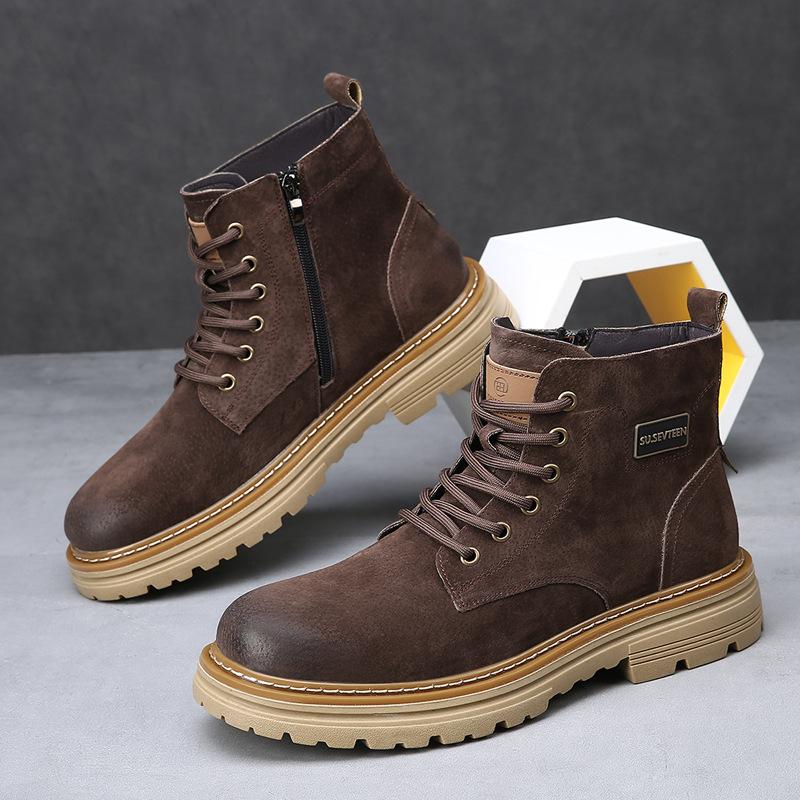 Martin Boots Herren Britischer Stil Kurze Stiefel Herbst und Winter Neu Seitlicher Reißverschluss Work Boots Trendige High-Top Warme Ritterstiefel