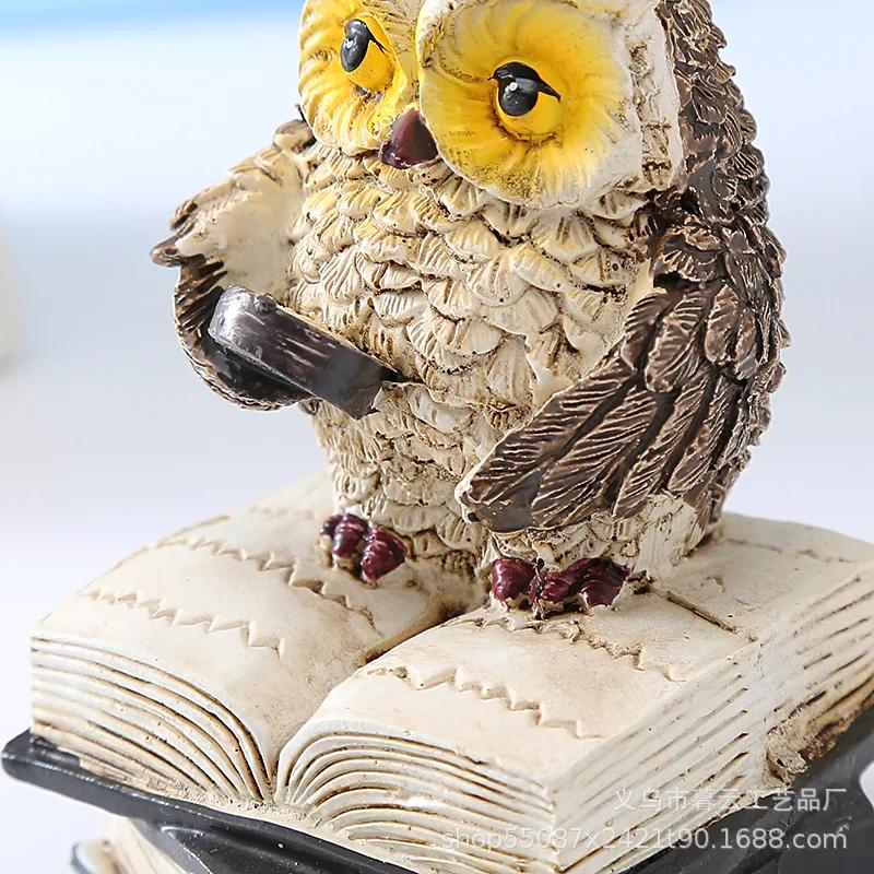 Home Decorative Accessories Ornaments Mini Animals Crafts Figures Resin Miniature Reading Owls Figurines
