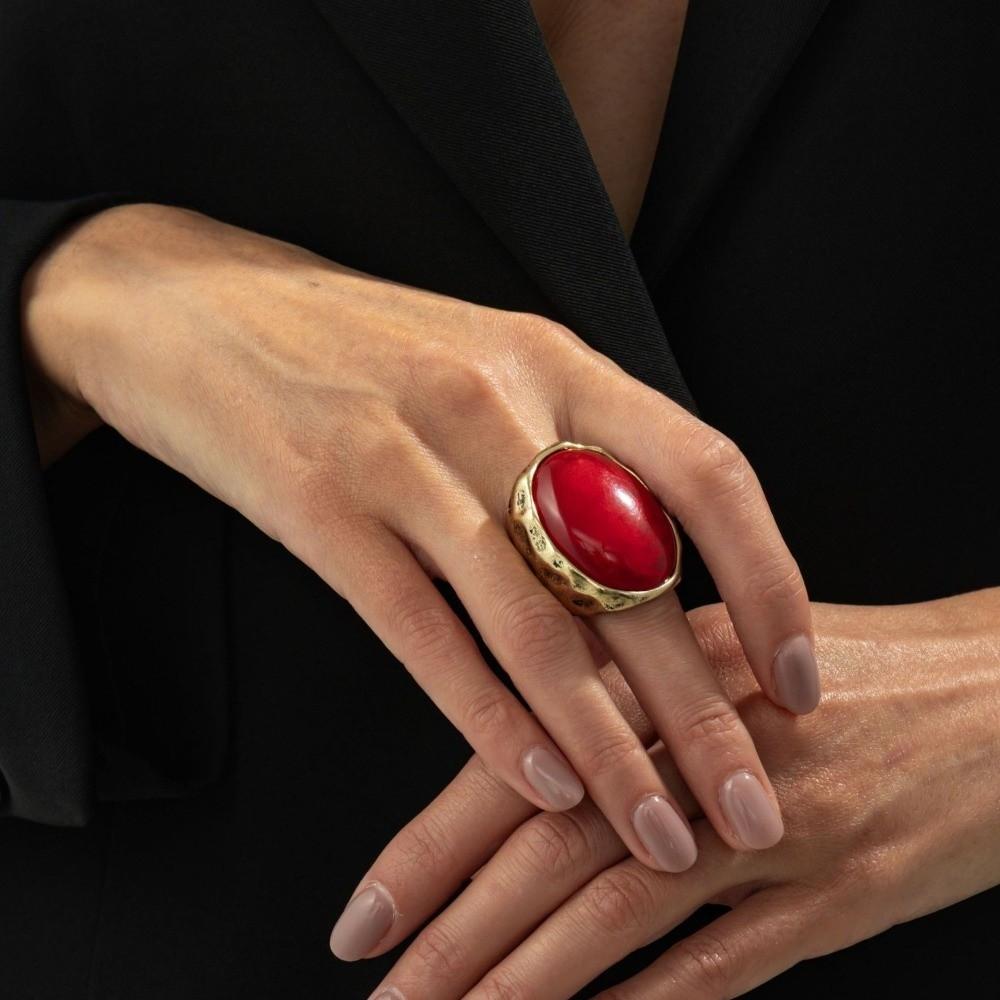 Elegant Style Oval Resin Finger Ring High-end Jewelry Light Luxury Retro Earrings Women Fashion