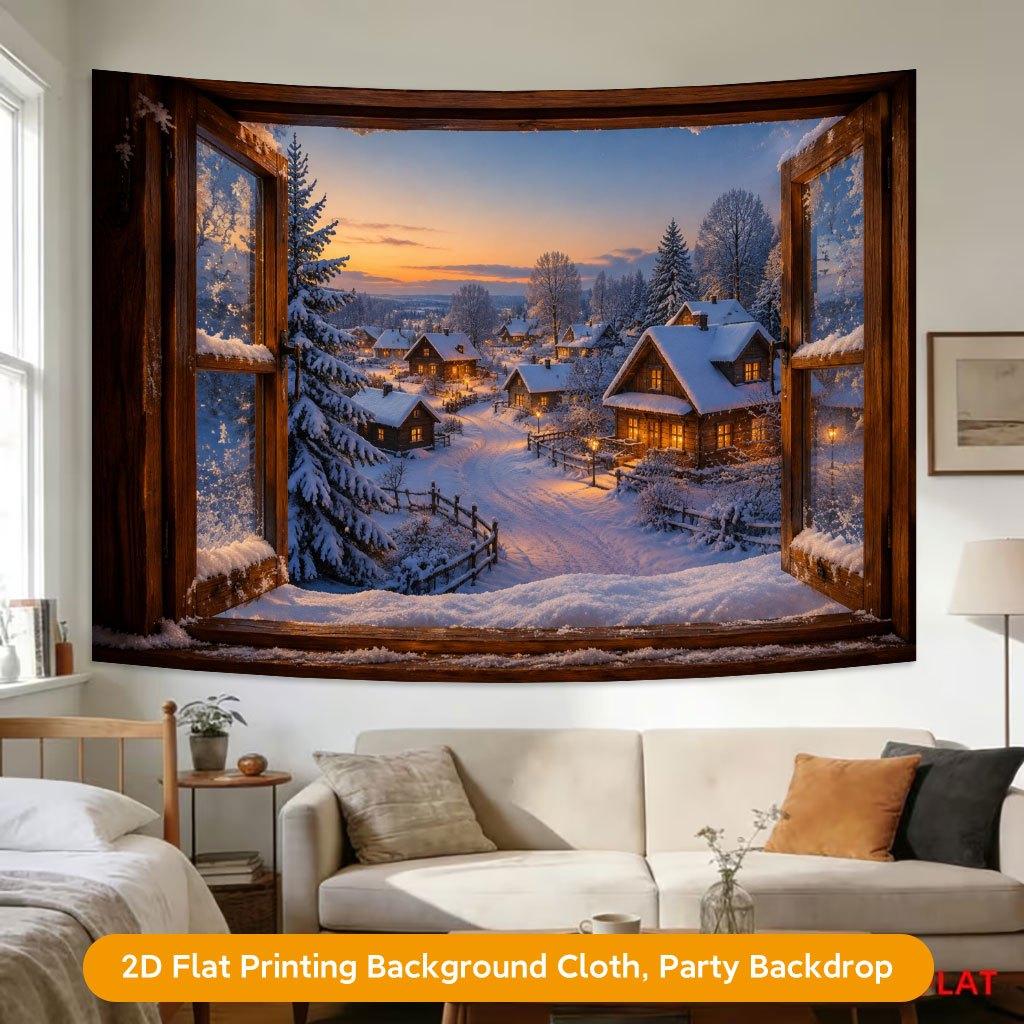 1Pcs Snowy Winter Village Houses Decoration Background Winter Backdrop For Photo Studio Photo Booth Party