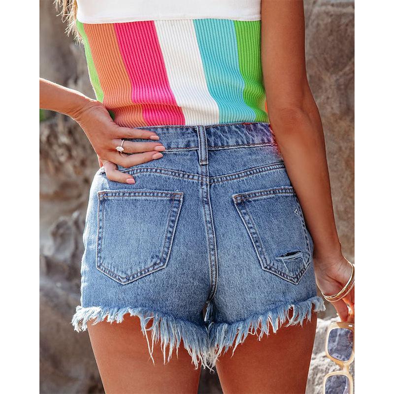 2026 Summer New Women's Fashion Casual Ripped Tassel Denim Shorts