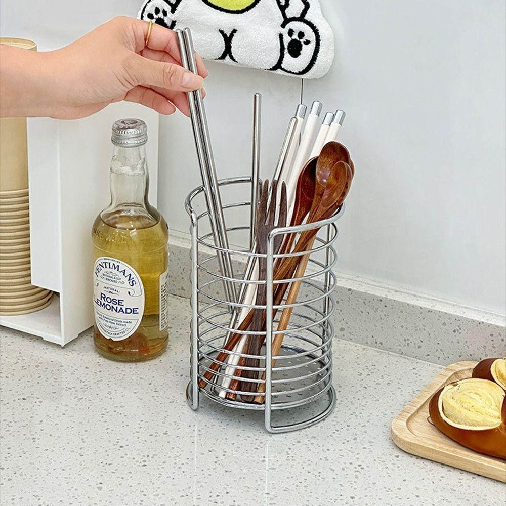 Round Kitchen Utensil Holders Draining Hole Base Tabletop Cutlery Drainer Desktop Organization