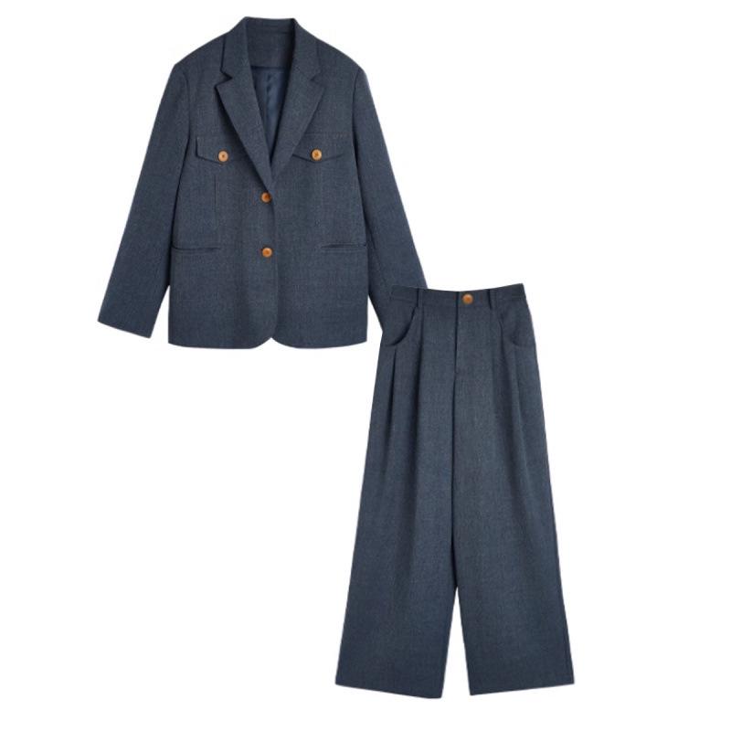 2026 Spring & Autumn Old Money Style Two-Piece Set: Fashion Suit Jacket with Wide-Leg Pants