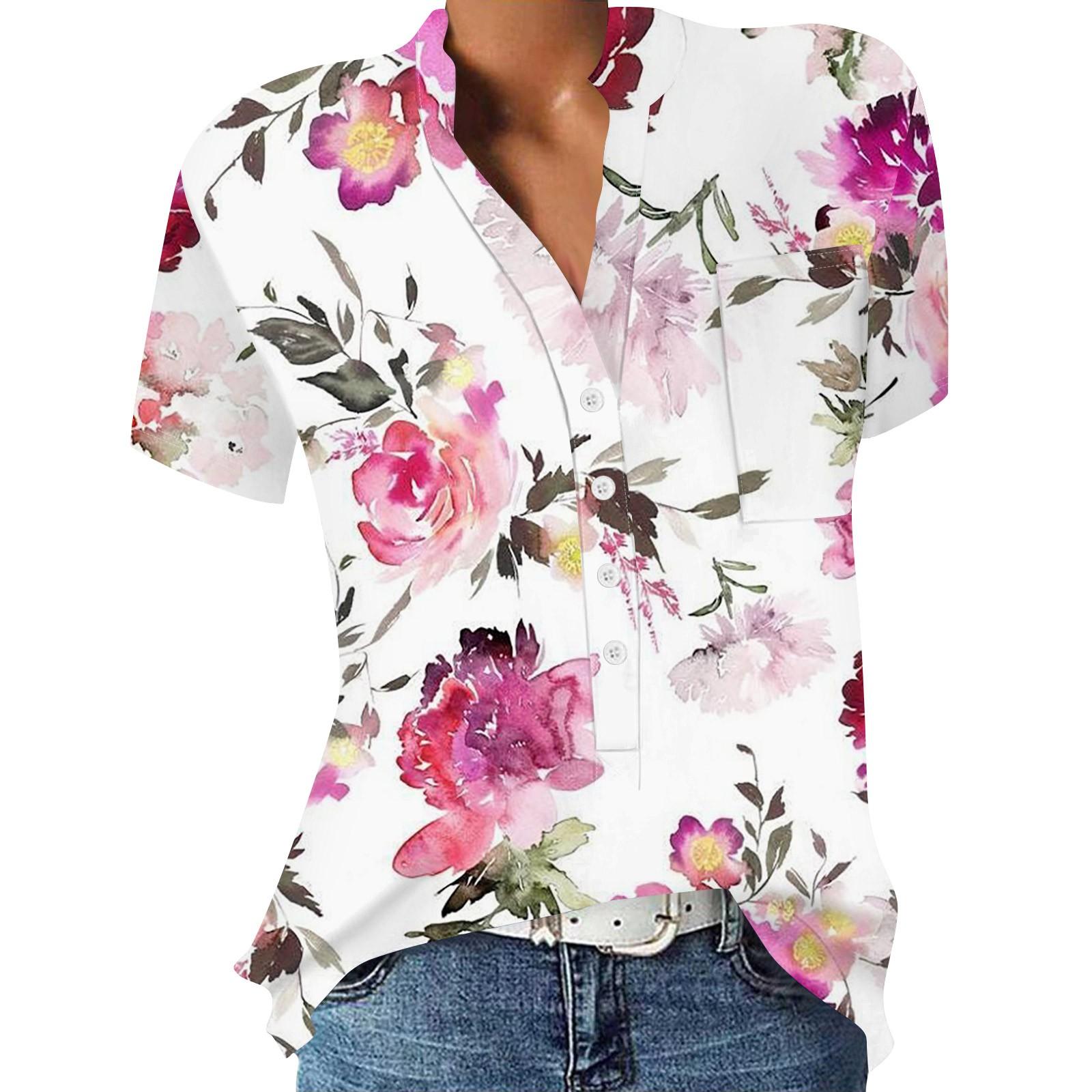 

Модный пуловер с круглым вырезом, свободная рубашка на пуговицах с принтом, повседневный универсальный топ с коротким рукавом S