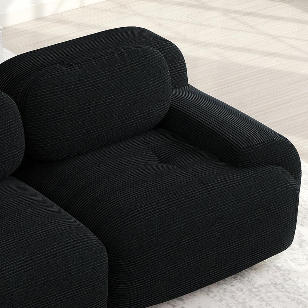 Loveseat Sofa Corduroy, Frameless, Combinable with Curved Armrests and Non-Slip Underside, High-Elastic Padding for Living Room, Bedroom, Black