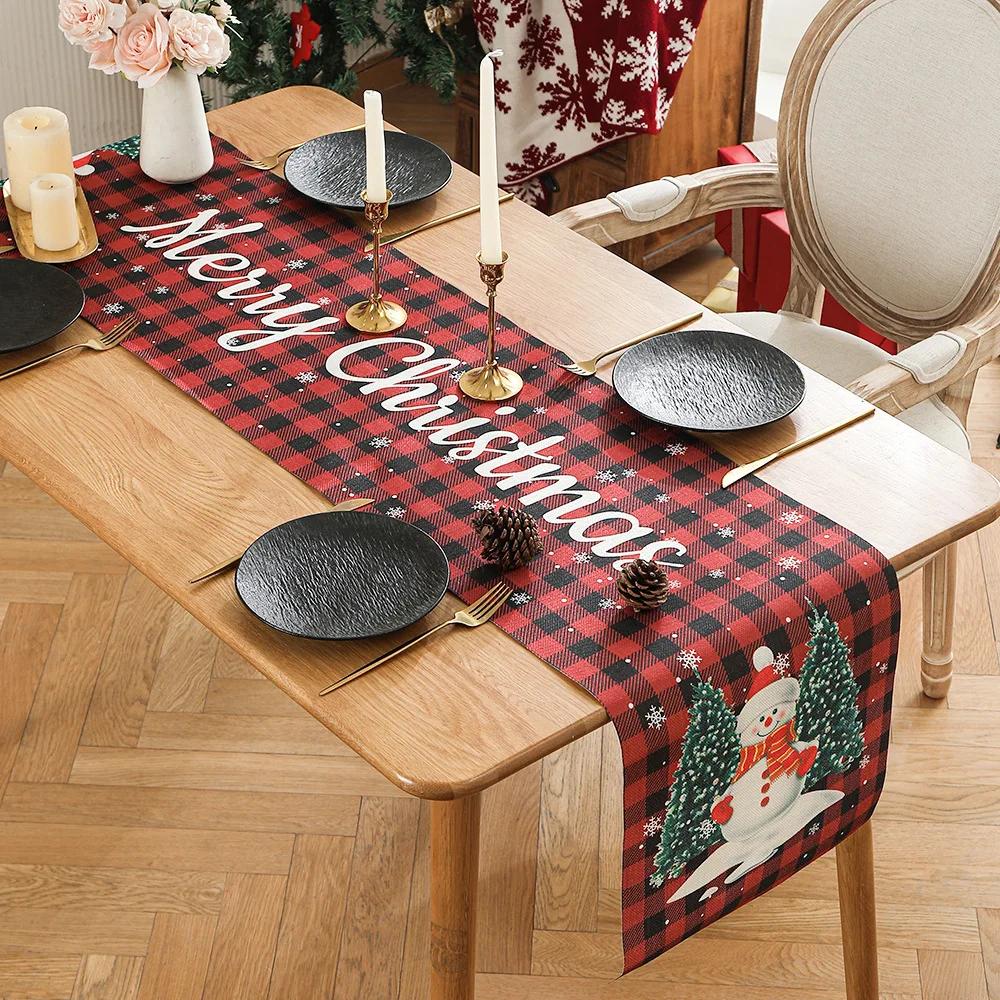 Christmas Table Runner 2026 New Luxury Snowflake Elk/Santa Claus Pattern-for Holiday Dinner Party, Xmas Dining Table Decoration