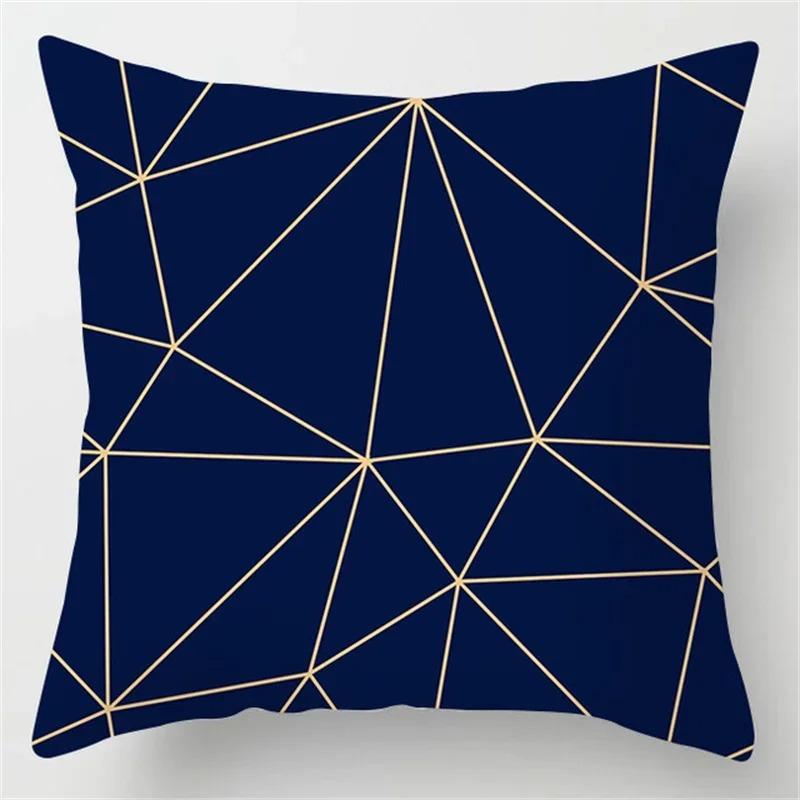 Home Decor Blue Geometric & Leaf Pattern Throw Pillow Covers Pattern Cushion Cover Suitable for Sofa Bedroom Car Pillow Cover