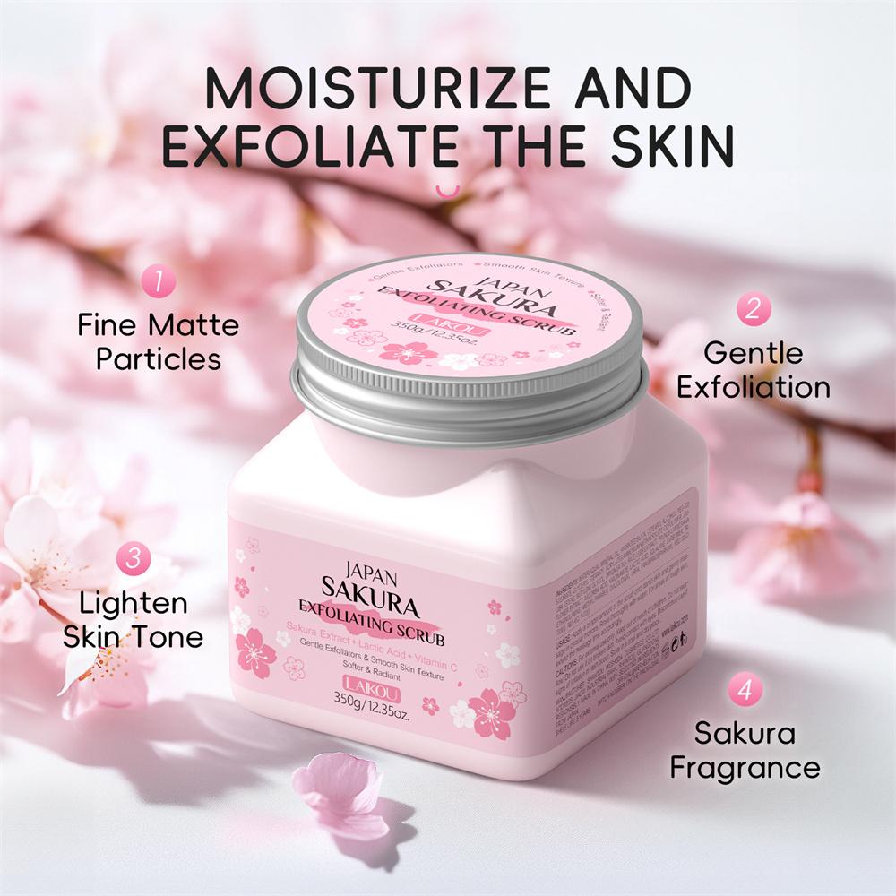 Sakura Cherry Blossom & Rice Bran Body Scrub - Gentle Exfoliating Physical Scrub with Vitamin C & Niacinamide Cherry Blossom Scrub