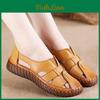Large Cowhide Women Summer Shoes Size Antiskid Vintage National Style Flat Soft Bottom Genuine Leather Hollow Out Single Female Shoes