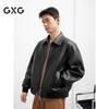 GXG Men's Simple Design PU Leather Casual Lapel Jacket