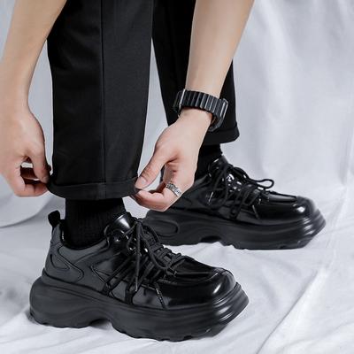 Sapatos masculinos de couro pretos, pequenos, de outono, luxuosos, plataforma, tendência, versáteis, japoneses, coreanos, casuais, para negócios, calçados masculinos