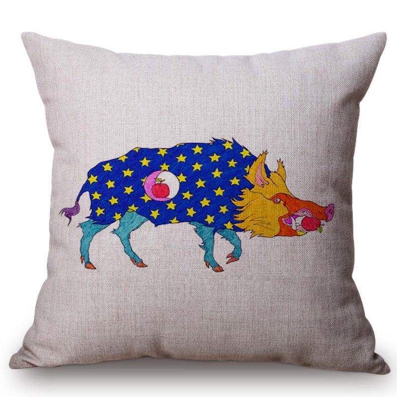 Elephant Giraffe Ostrich Style Cushion Cover Color Painting Wild Boar Animal Sofa Decoration Throw Pillow Case Cojines