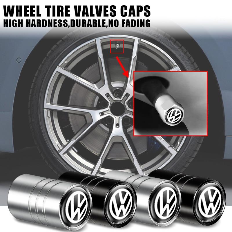 SVLHP1 4Pcs Car Logo Metal Wheel Tire Valve Stem Caps Accessories For Volkswagen VW GTI R Golf 5 7 6 4 Polo Tiguan Passat Jetta Lavida