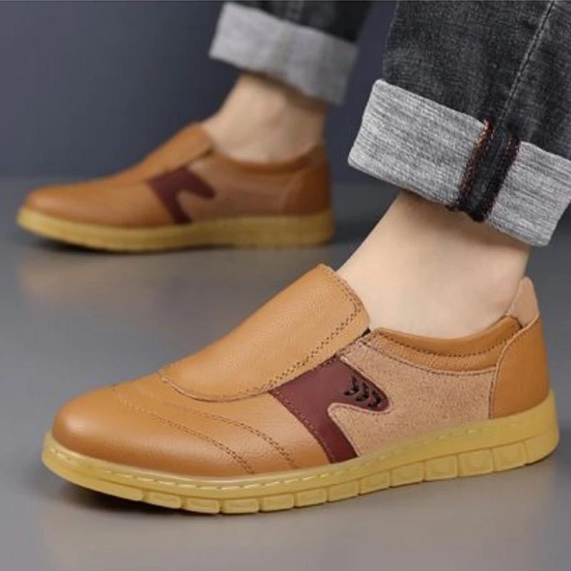 Fashion Oxfords Splicing Colour Moccasin Male Casual Shoe Non Slip Adults Social Pu Fashion 2025 On Sale Retro Trend Men's Leather Shoes