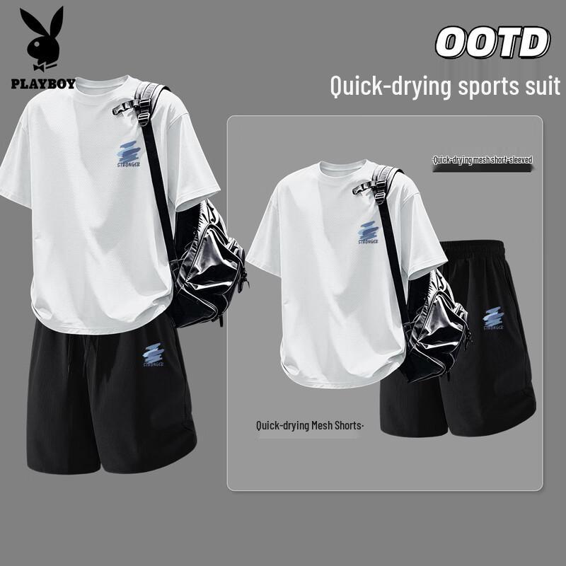 Playboy Men's 2026 Summer Ice Silk T-Shirt & Shorts Set