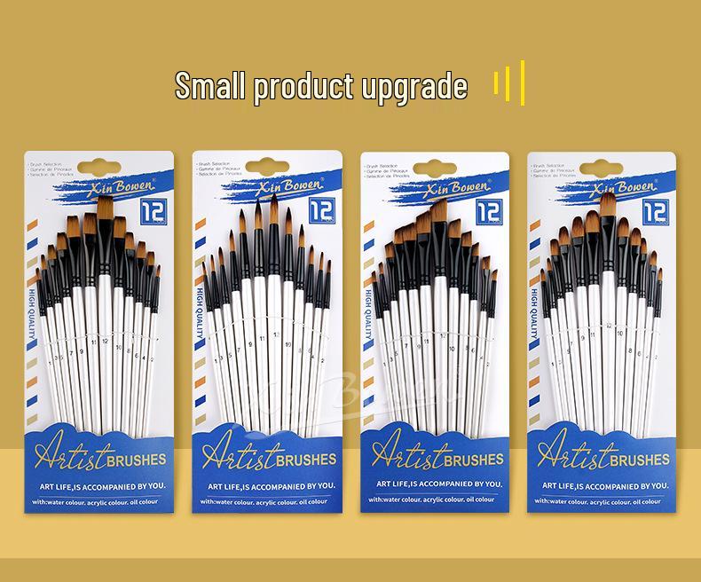 Children's 12-Piece Nylon Hair Paintbrush Set for Watercolor and Oil Painting