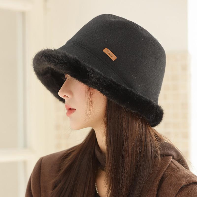 Winter hat women's velvet warm bucket hat retro versatile bucket hat showing washbasin hat