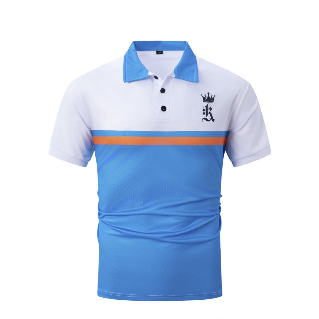 Colour Block Printed Short Sleeve Top Men's Daily Casual Lapel Polo Shirt