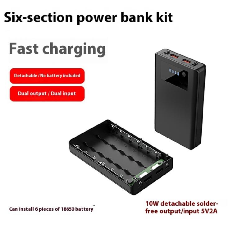 Austauschbares 6-Zellen-Ladecase (18650) mit Schnellladefunktion, LED-Betriebsanzeige, geeignet für verschiedene Geräte