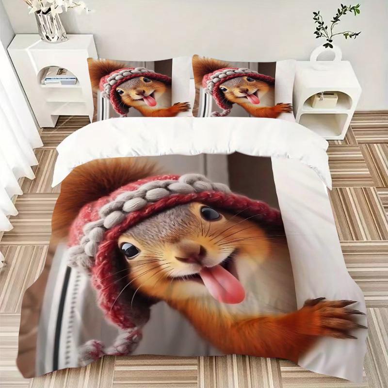 3pcs Anime Squirrel Bedding Set - Includes One Quilt Cover and Two Pillowcases (No Core) - Home Decor, Festival Gift, Polyester Fabric, Cart
