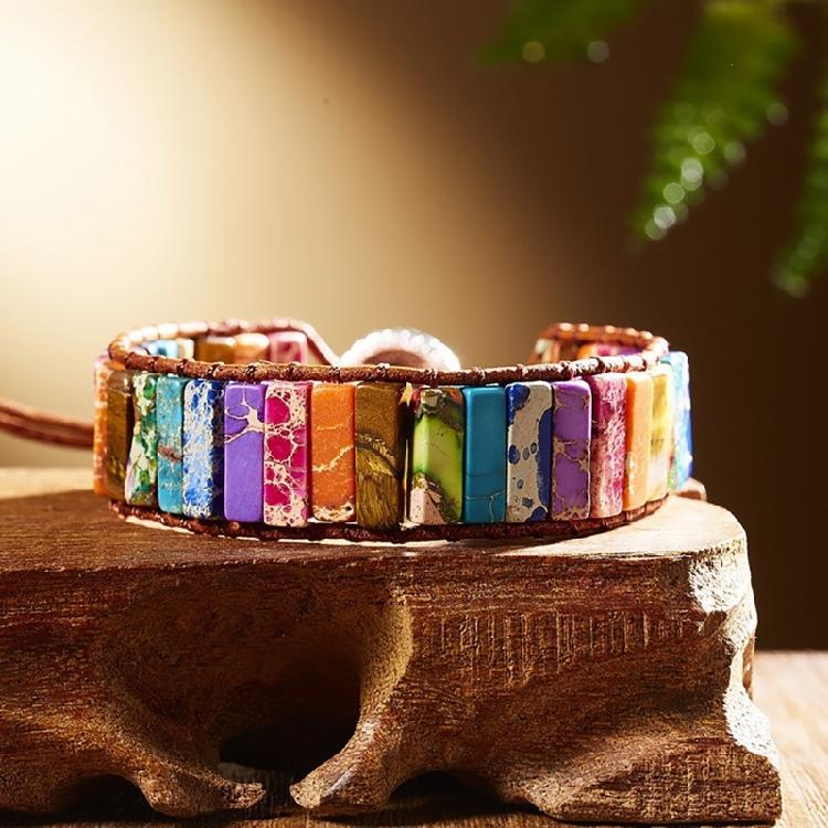 Stone Wrap Leather Bracelets Vintage 2 Strands Multilayer Woven for Women Men