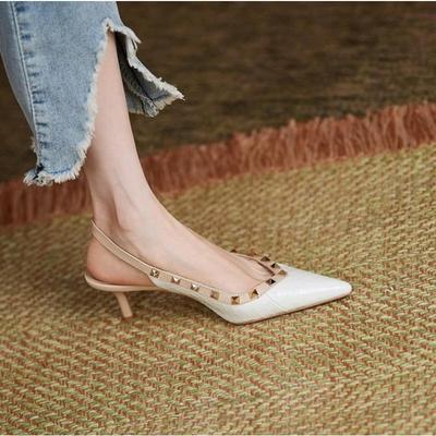 Nuovo Stile Sandali da Donna di Design Borchie Punta Acuta Slingback Pelle Tacco Medio Décolleté Sandali Slip-on Fantasia Pelle di Serpente Blu