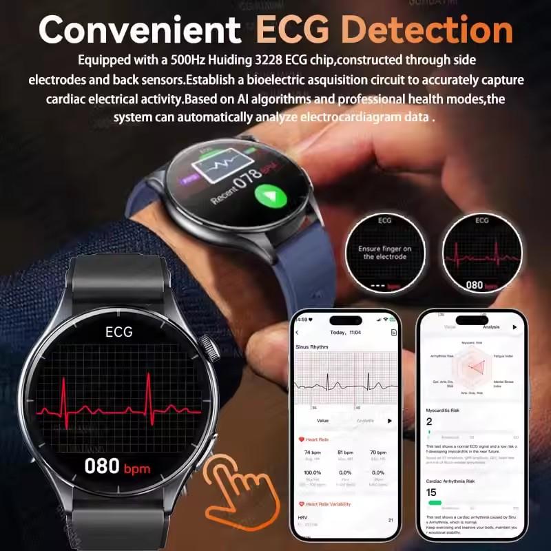 2026 New Men Uric Acid Blood Lipid Monitor Smart Watch ECG Blood Pressure Blood Oxygen Heart Rate Temp BT Call Health Smartwatch Sports Fitness Watch