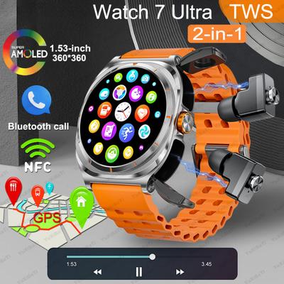 2025 Yeni TWS 2'si 1 Arada Akıllı Saat Watch 7 Ultra Kablosuz Kulaklıkla Bluetooth Çağrı Erkek Açık Hava Spor Müzik Akıllı Saati Android IOS için