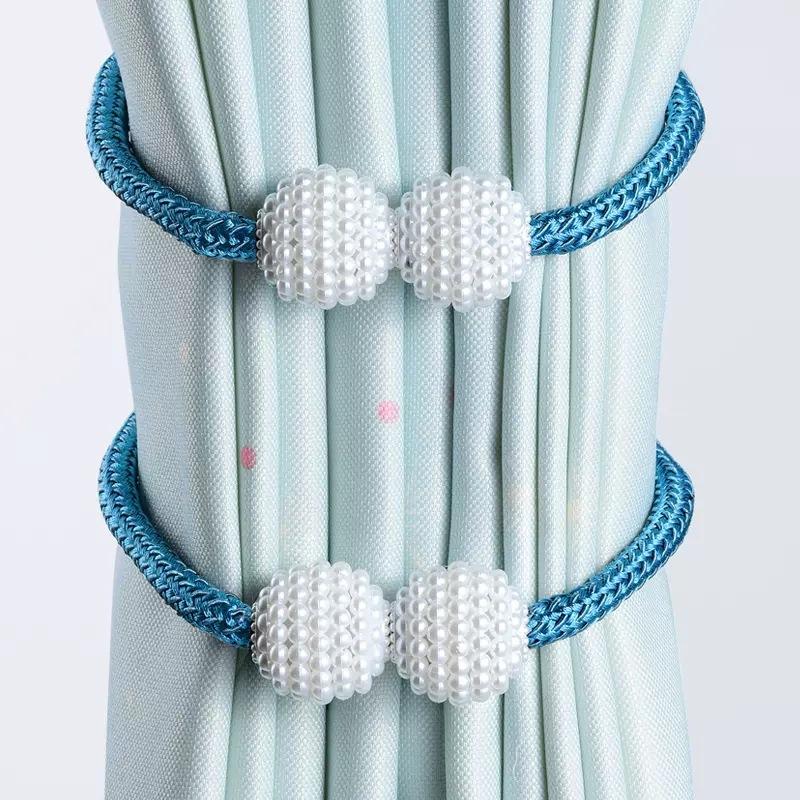 2Pcs Curtain Clip Creative Curtain Strap Magnetic Buckle No Drilling No Hook Modern Magnet Strap A Pair of White Home Decoration