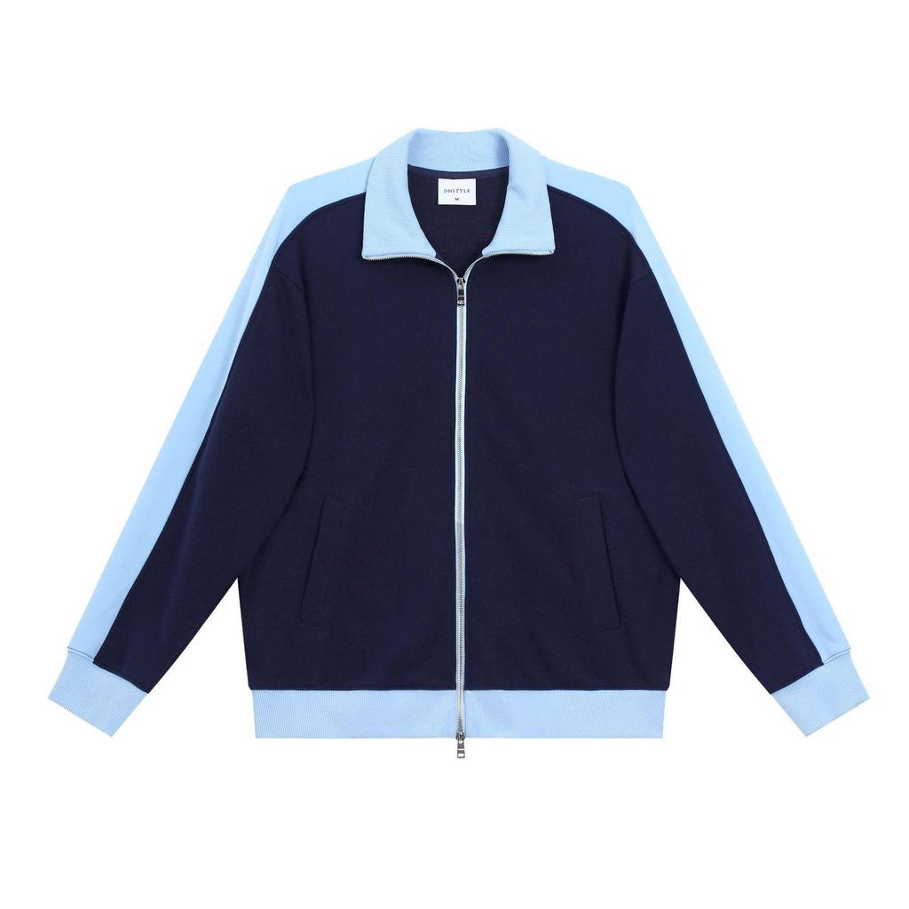 Autumn/Winter Stand Collar Color Block Jacket: Women's Casual Heavyweight 380g Loose Zipper Cardigan Hoodie, Unisex.