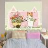 Cute Fireworks Tapestry Wall Hanging Wishing Girl and Black Cat Colorful Party Aesthetic Wall Art Bedroom Dorm Decor